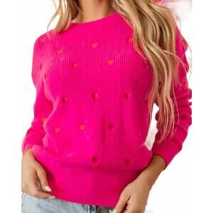 NEW PRETTY BASH valentine heart drop shoulder crewneck sweater in rose red